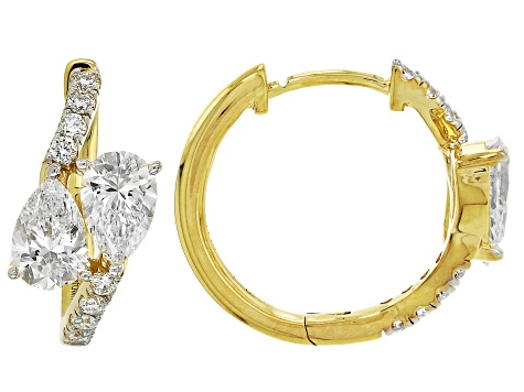 Round and Pear Shape White Lab-Grown Diamond H VS2 10K Yellow Gold Huggie Earrings 1.50ctw
