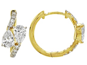 Round and Pear Shape White Lab-Grown Diamond H VS2 10K Yellow Gold Huggie Earrings 1.50ctw