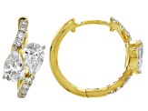 Round and Pear Shape White Lab-Grown Diamond H VS2 10K Yellow Gold Huggie Earrings 1.50ctw