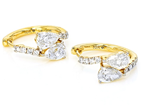 Round and Pear Shape White Lab-Grown Diamond H VS2 10K Yellow Gold Huggie Earrings 1.50ctw