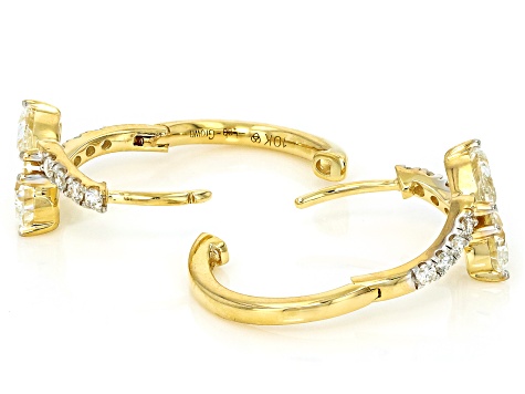 Round and Pear Shape White Lab-Grown Diamond H VS2 10K Yellow Gold Huggie Earrings 1.50ctw