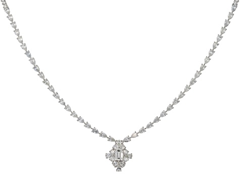 Emerald Cut, Pear Shape and Round White Lab-Grown Diamond H VS2 10K White Gold Necklace 7.50ctw