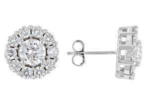 Round White Lab-Grown Diamond G-H SI 10K White Gold Halo Stud Earrings 3.00ctw