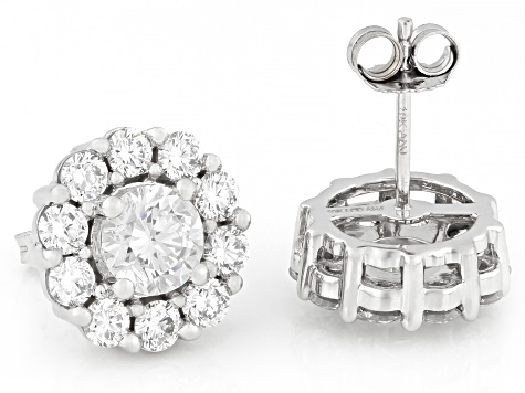 Round White Lab-Grown Diamond G-H SI 10K White Gold Halo Stud Earrings 3.00ctw
