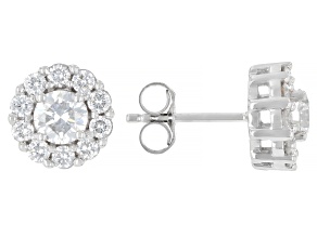 Round White Lab-Grown Diamond G-H SI 10K White Gold Halo Stud Earrings 1.50ctw