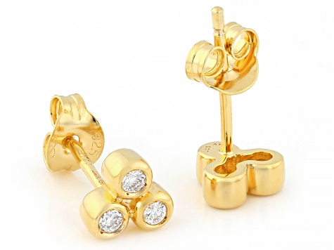 Round White Lab-Grown Diamond G-H SI 14K Yellow Gold Over Sterling Silver Stud Earrings 0.10ctw