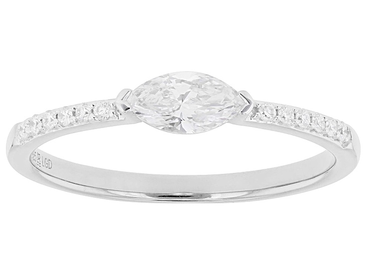Marquise and Round White Lab-Grown Diamond H SI Rhodium Over Sterling Silver Ring 0.40ctw