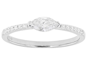 Marquise and Round White Lab-Grown Diamond H SI Rhodium Over Sterling Silver Ring 0.40ctw