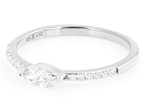 Marquise and Round White Lab-Grown Diamond H SI Rhodium Over Sterling Silver Ring 0.40ctw