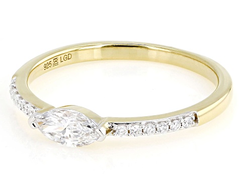 Marquise and Round White Lab-Grown Diamond H SI 14K Yellow Gold Over Sterling Silver Ring 0.40ctw