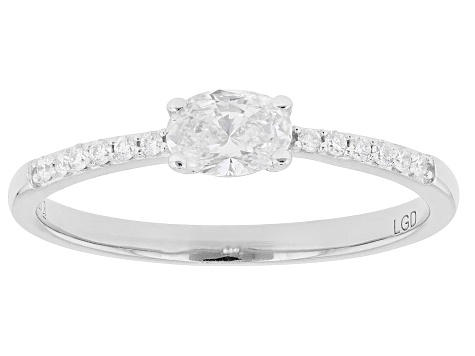 Oval and Round White Lab-Grown Diamond H SI Rhodium Over Sterling Silver Ring 0.40ctw