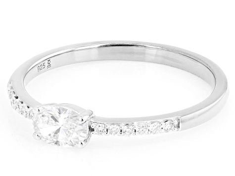 Oval and Round White Lab-Grown Diamond H SI Rhodium Over Sterling Silver Ring 0.40ctw