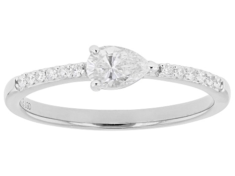 Pear Shape and Round White Lab-Grown Diamond H SI Rhodium Over Sterling Silver Ring 0.40ctw