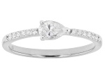 Pear Shape and Round White Lab-Grown Diamond H SI Rhodium Over Sterling Silver Ring 0.40ctw