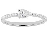 Pear Shape and Round White Lab-Grown Diamond H SI Rhodium Over Sterling Silver Ring 0.40ctw
