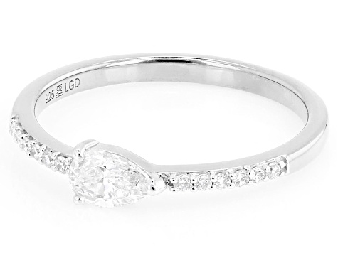 Pear Shape and Round White Lab-Grown Diamond H SI Rhodium Over Sterling Silver Ring 0.40ctw