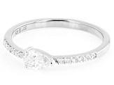 Pear Shape and Round White Lab-Grown Diamond H SI Rhodium Over Sterling Silver Ring 0.40ctw