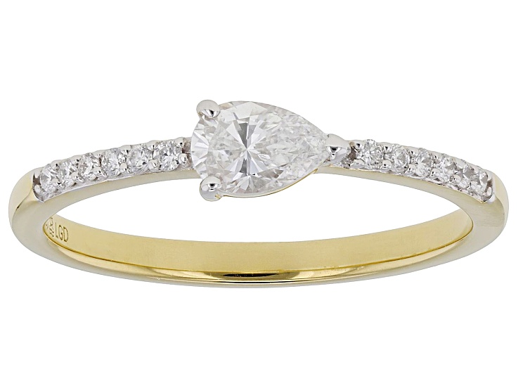 Pear Shape and Round White Lab-Grown Diamond H SI 14K Yellow Gold Over Sterling Silver Ring 0.40ctw