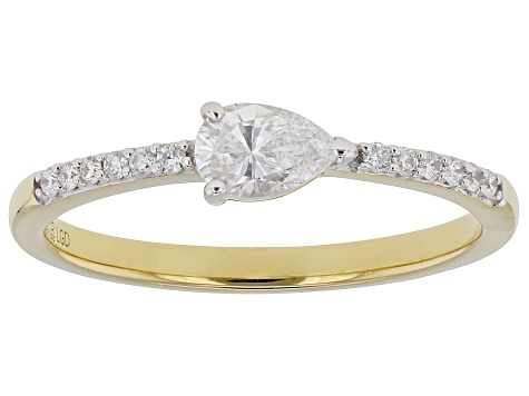 Pear Shape and Round White Lab-Grown Diamond H SI 14K Yellow Gold Over Sterling Silver Ring 0.40ctw