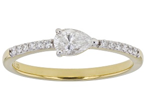 Pear Shape and Round White Lab-Grown Diamond H SI 14K Yellow Gold Over Sterling Silver Ring 0.40ctw