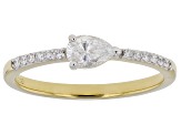 Pear Shape and Round White Lab-Grown Diamond H SI 14K Yellow Gold Over Sterling Silver Ring 0.40ctw