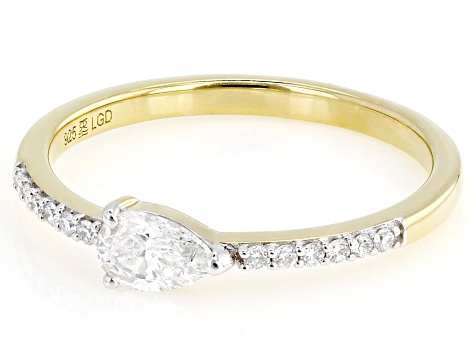 Pear Shape and Round White Lab-Grown Diamond H SI 14K Yellow Gold Over Sterling Silver Ring 0.40ctw