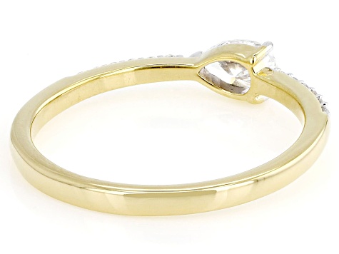 Pear Shape and Round White Lab-Grown Diamond H SI 14K Yellow Gold Over Sterling Silver Ring 0.40ctw