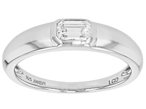 Emerald Cut White Lab-Grown Diamond H SI Rhodium Over Sterling Silver Solitaire Ring 0.33ct