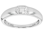Emerald Cut White Lab-Grown Diamond H SI Rhodium Over Sterling Silver Solitaire Ring 0.33ct