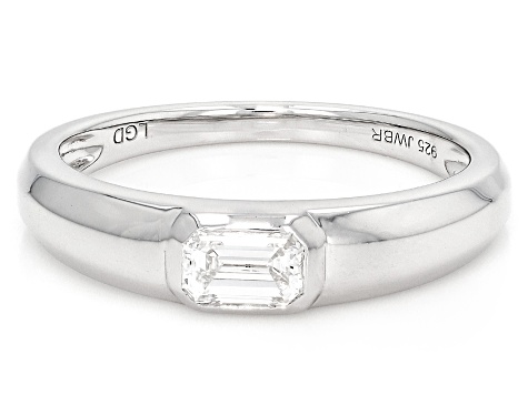 Emerald Cut White Lab-Grown Diamond H SI Rhodium Over Sterling Silver Solitaire Ring 0.33ct