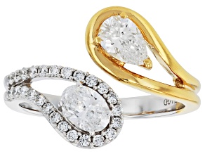Pear, Oval and Round White Lab-Grown Diamond H SI Rhodium and 14K YG Over Silver Ring 1.00ctw