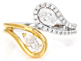 Pear, Oval and Round White Lab-Grown Diamond H SI Rhodium and 14K YG Over Silver Ring 1.00ctw