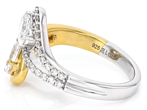 Pear, Oval and Round White Lab-Grown Diamond H SI Rhodium and 14K YG Over Silver Ring 1.00ctw