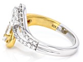 Pear, Oval and Round White Lab-Grown Diamond H SI Rhodium and 14K YG Over Silver Ring 1.00ctw