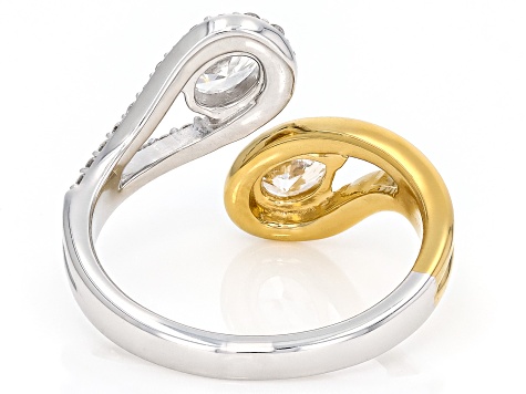 Pear, Oval and Round White Lab-Grown Diamond H SI Rhodium and 14K YG Over Silver Ring 1.00ctw