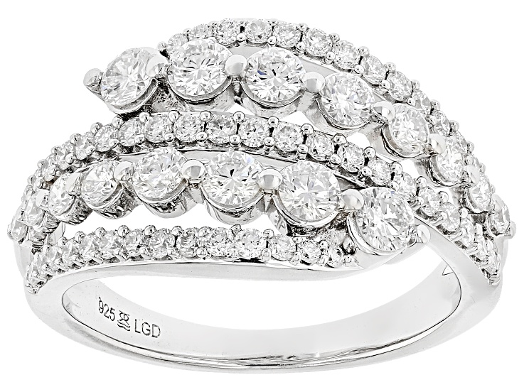 Round White Lab-Grown Diamond H SI Rhodium Over Sterling Silver Bypass Ring 1.25ctw