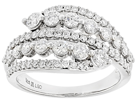 Round White Lab-Grown Diamond H SI Rhodium Over Sterling Silver Bypass Ring 1.25ctw