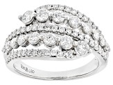 Round White Lab-Grown Diamond H SI Rhodium Over Sterling Silver Bypass Ring 1.25ctw