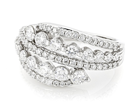 Round White Lab-Grown Diamond H SI Rhodium Over Sterling Silver Bypass Ring 1.25ctw