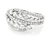 Round White Lab-Grown Diamond H SI Rhodium Over Sterling Silver Bypass Ring 1.25ctw