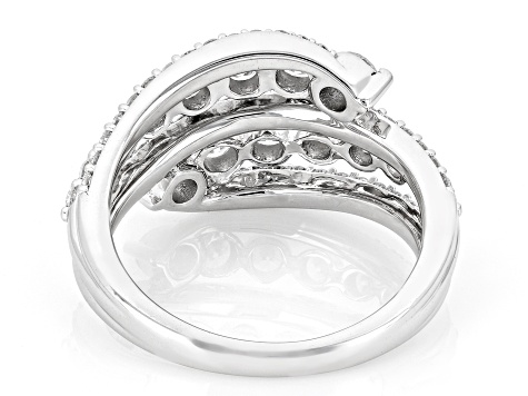 Round White Lab-Grown Diamond H SI Rhodium Over Sterling Silver Bypass Ring 1.25ctw