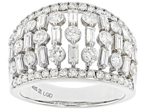 Round and Baguette White Lab-Grown Diamond H SI Rhodium Over Sterling Silver Ring 2.00ctw