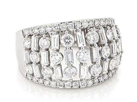 Round and Baguette White Lab-Grown Diamond H SI Rhodium Over Sterling Silver Ring 2.00ctw