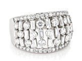 Round and Baguette White Lab-Grown Diamond H SI Rhodium Over Sterling Silver Ring 2.00ctw