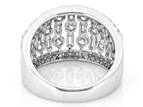 Round and Baguette White Lab-Grown Diamond H SI Rhodium Over Sterling Silver Ring 2.00ctw