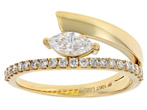 Marquise and Round White Lab-Grown Diamond G-H SI1 10K Yellow Gold Bypass Ring 0.60ctw