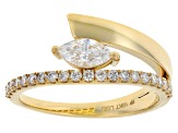 Marquise and Round White Lab-Grown Diamond G-H SI1 10K Yellow Gold Bypass Ring 0.60ctw