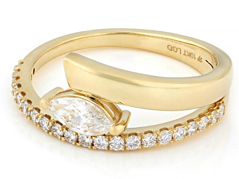 Marquise and Round White Lab-Grown Diamond G-H SI1 10K Yellow Gold Bypass Ring 0.60ctw