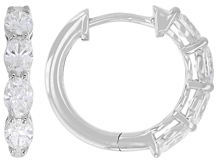 Oval White Lab-Grown Diamond G VS2 10K White Gold Huggie Hoop Earrings 1.00ctw