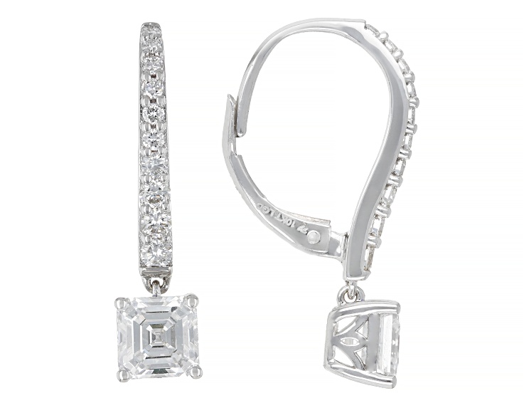 Certified Asscher Cut and Round White Lab-Grown Diamond G SI 10K White Gold Dangle Earrings 2.50ctw